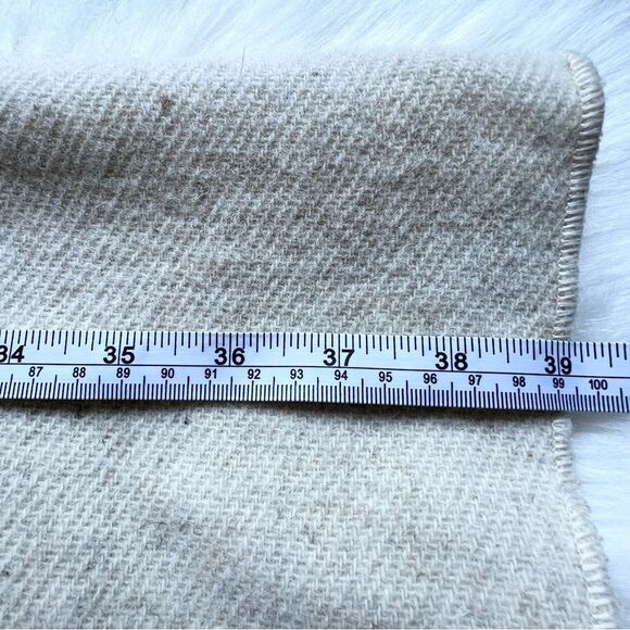 Pure Wool Boho Poncho Sweater Scarf Wrap Wooden Buttons Oatmeal Cream Fringe XL - Picture 8 of 15